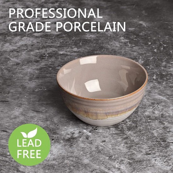 Ceramic Cereal Bowl Set of 4, 26 Oz, Soup Bowl for Oatmeal, Salad, Dishwasher and Microwave Safe, Reactive Glaze (Brown, 6 in)