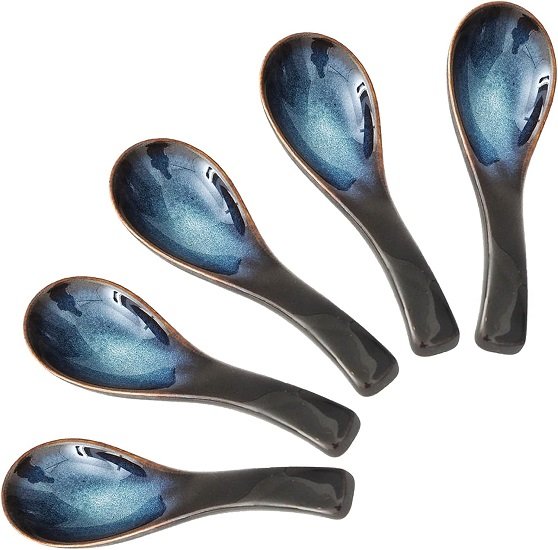 SYJAN HOME Ceramic Soup Spoon Set Of 4 - Asian Style Long Ramen Spoons, White