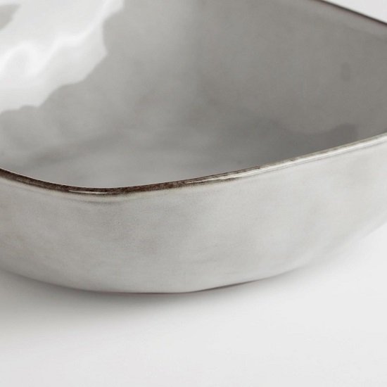 Large Pasta Bowls Set of 4, Ocean Square Bowls, Pasta Serving Bowl Large Dinner Bowls, Kitchen Bowl Set, Reactive Glaze, Microwave and Dishwasher Safe, Scratch Resistant, Grey